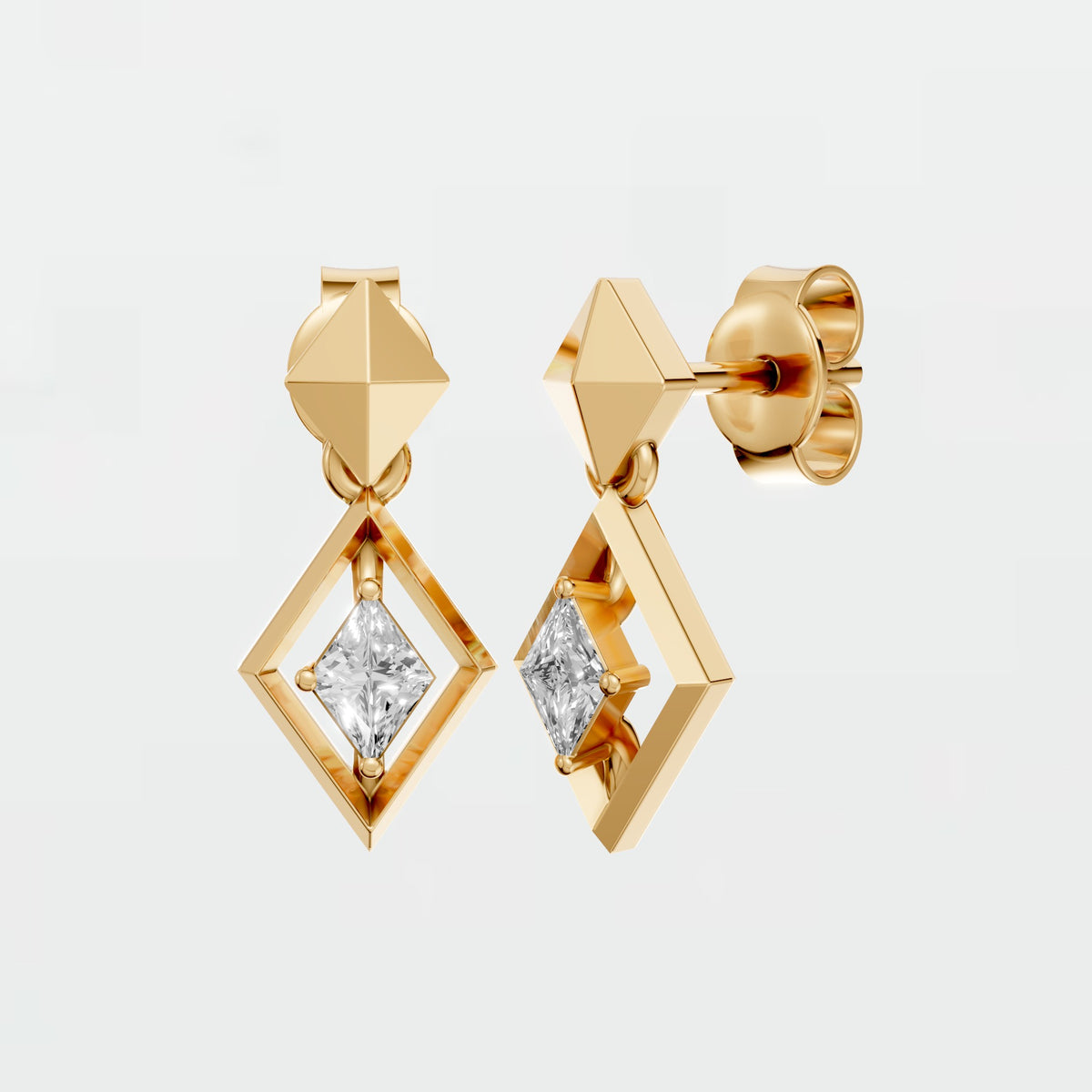 Nova Kite Diamond Geometric Drop Stud Earrings