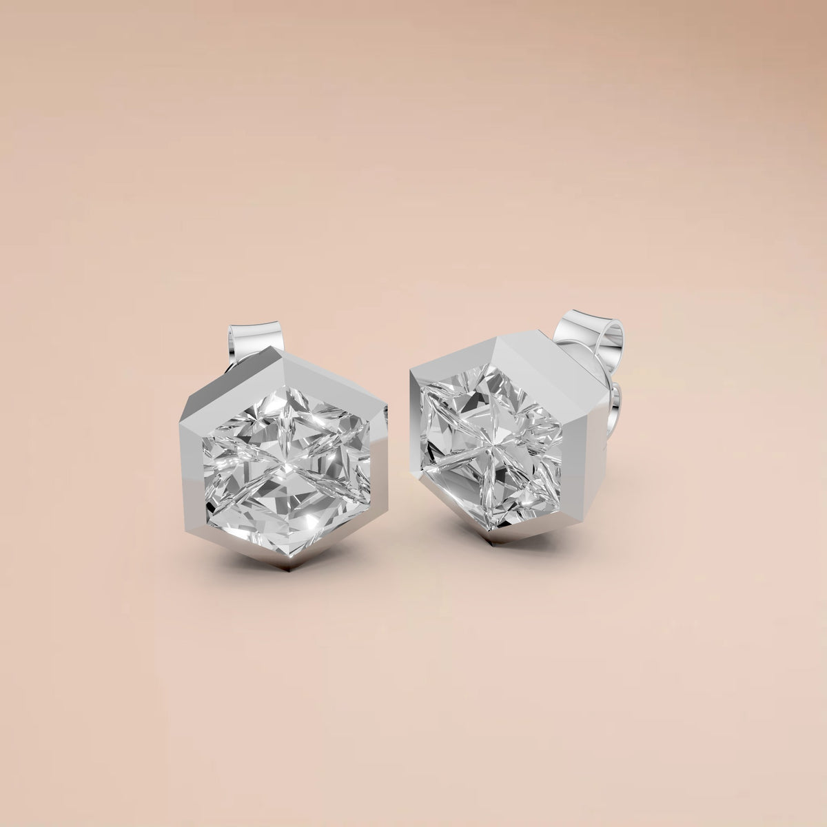 Nova Geometric Hexagon Diamond Stud Earrings