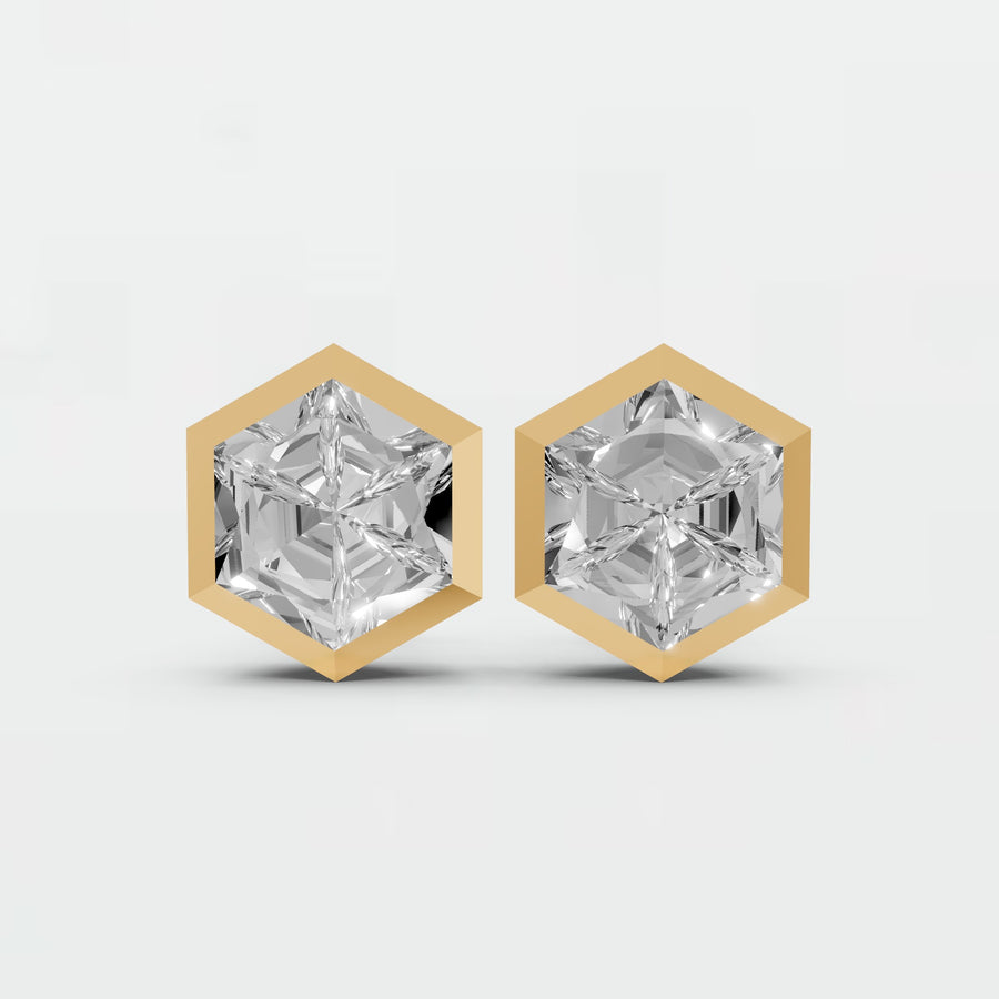 Nova Geometric Hexagon Diamond Stud Earrings