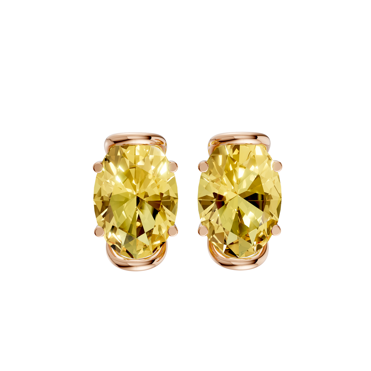 Marigold Yellow Oval Diamond Four Prong Stud Earrings