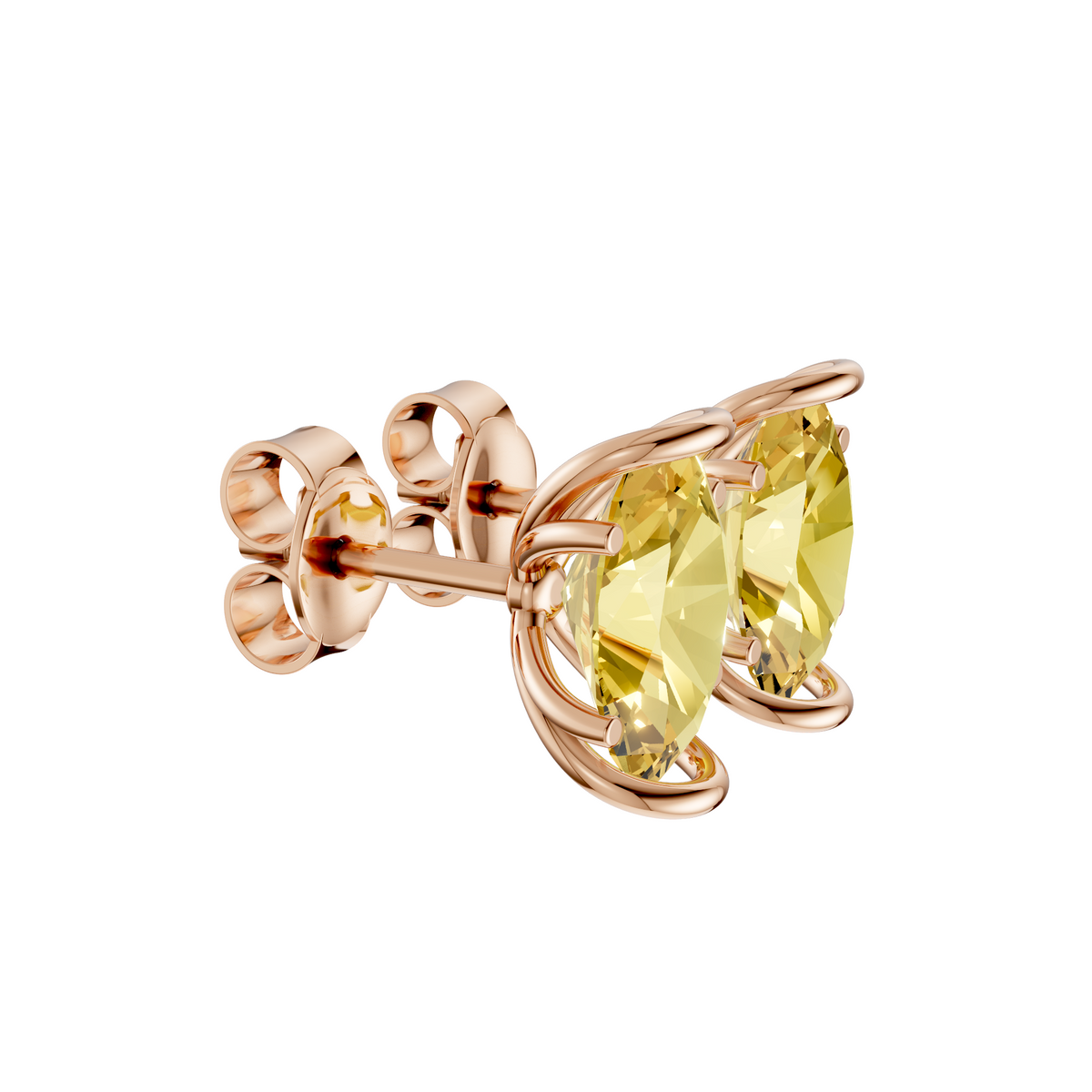 Marigold Yellow Oval Diamond Four Prong Stud Earrings