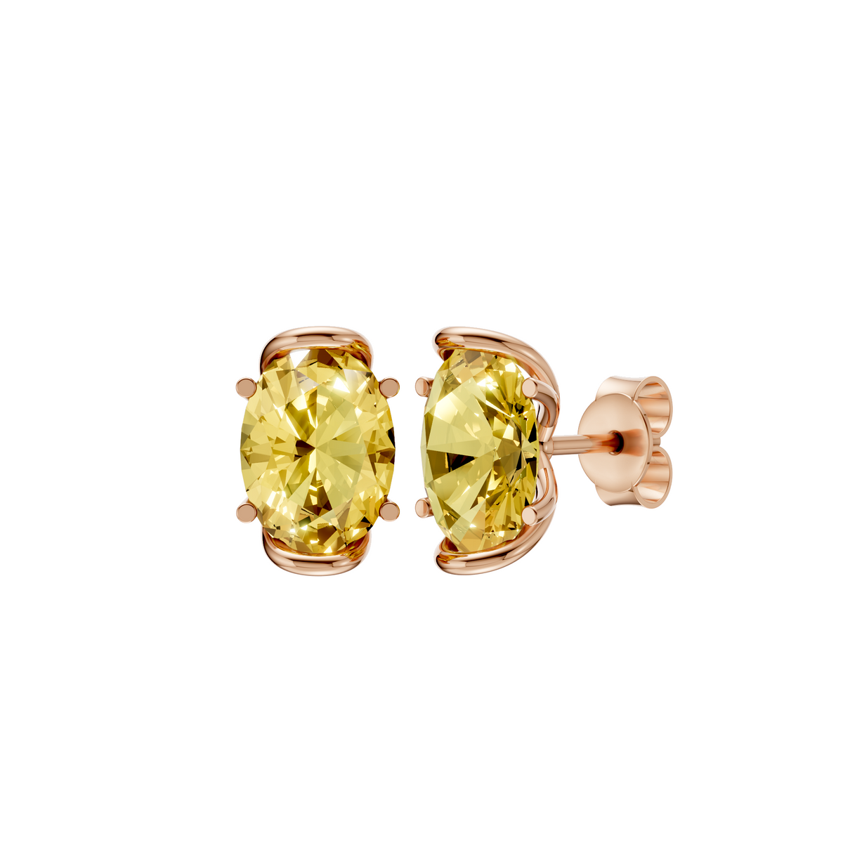 Marigold Yellow Oval Diamond Four Prong Stud Earrings