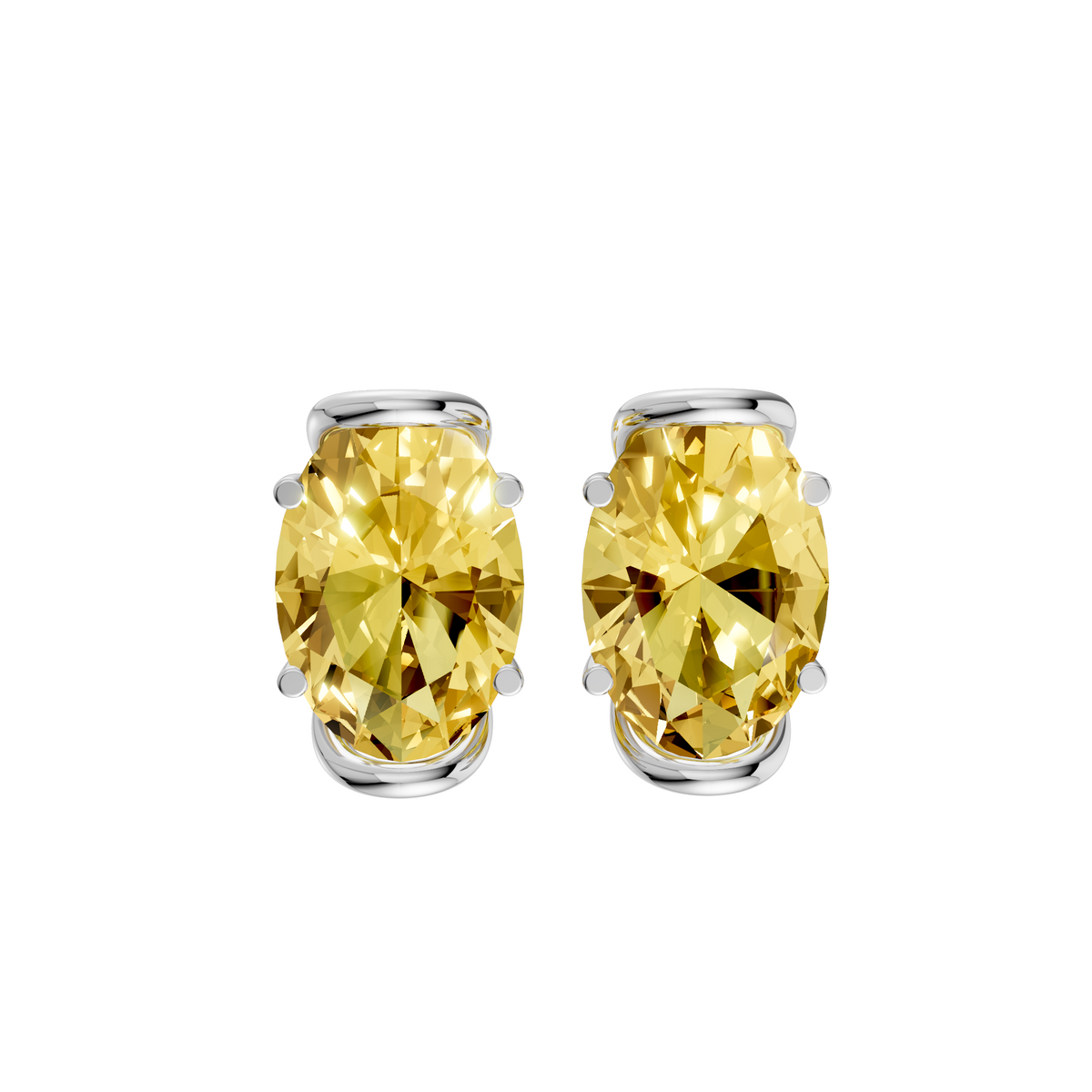 Marigold Yellow Oval Diamond Four Prong Stud Earrings