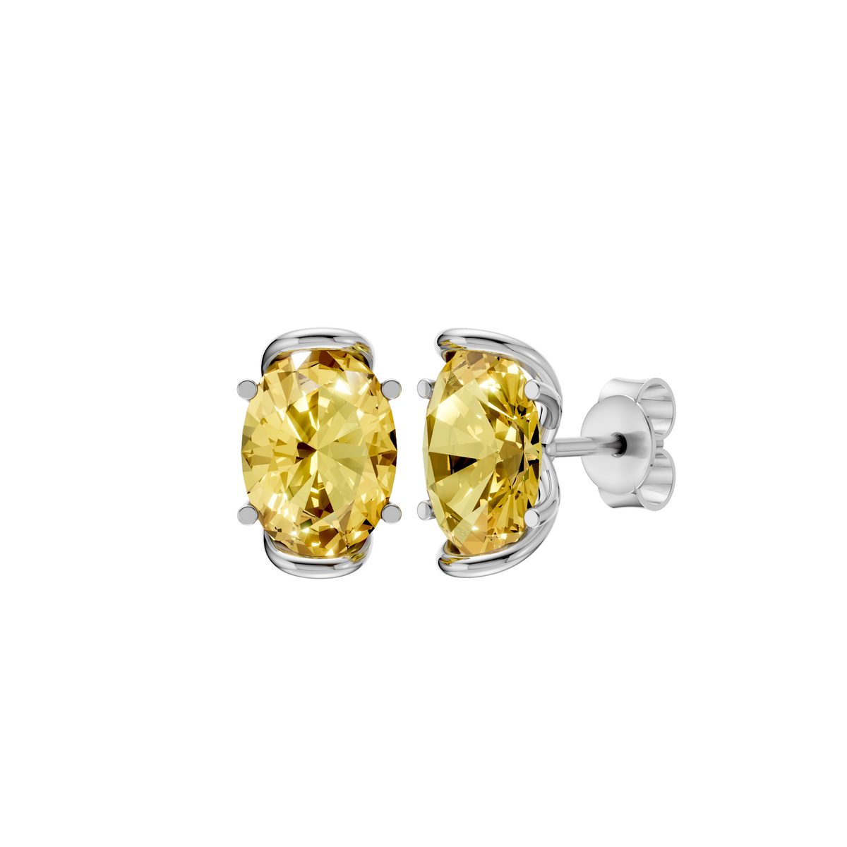 Marigold Yellow Oval Diamond Four Prong Stud Earrings