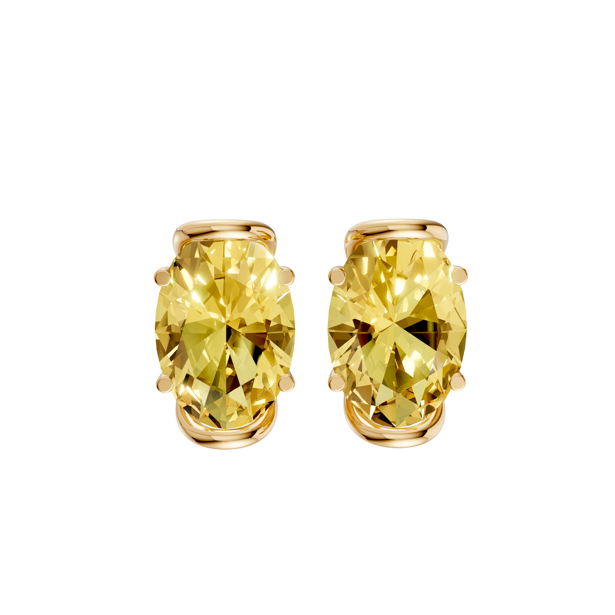Marigold Yellow Oval Diamond Four Prong Stud Earrings