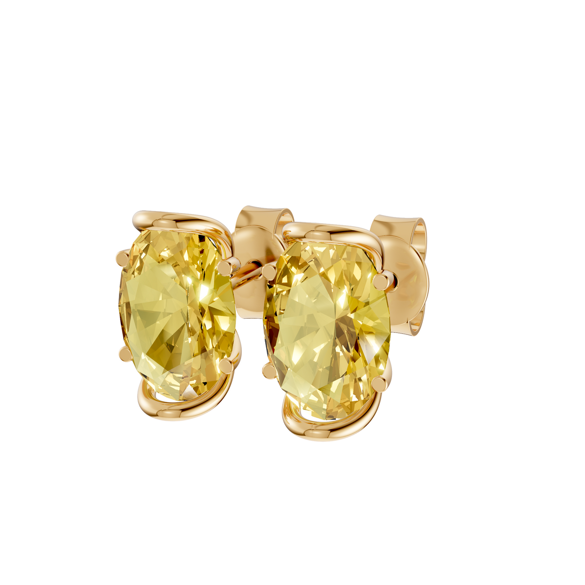 Marigold Yellow Oval Diamond Four Prong Stud Earrings