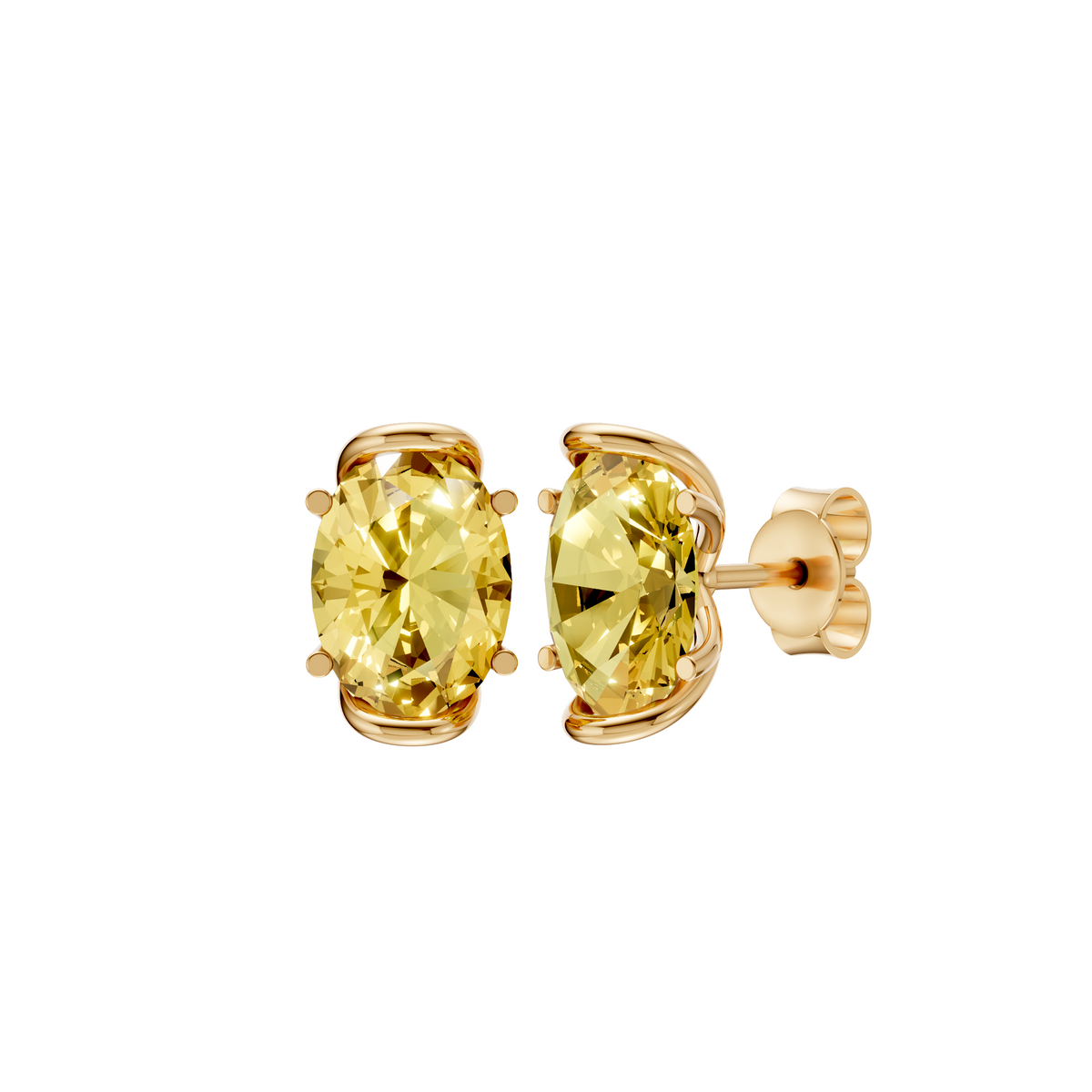 Marigold Yellow Oval Diamond Four Prong Stud Earrings
