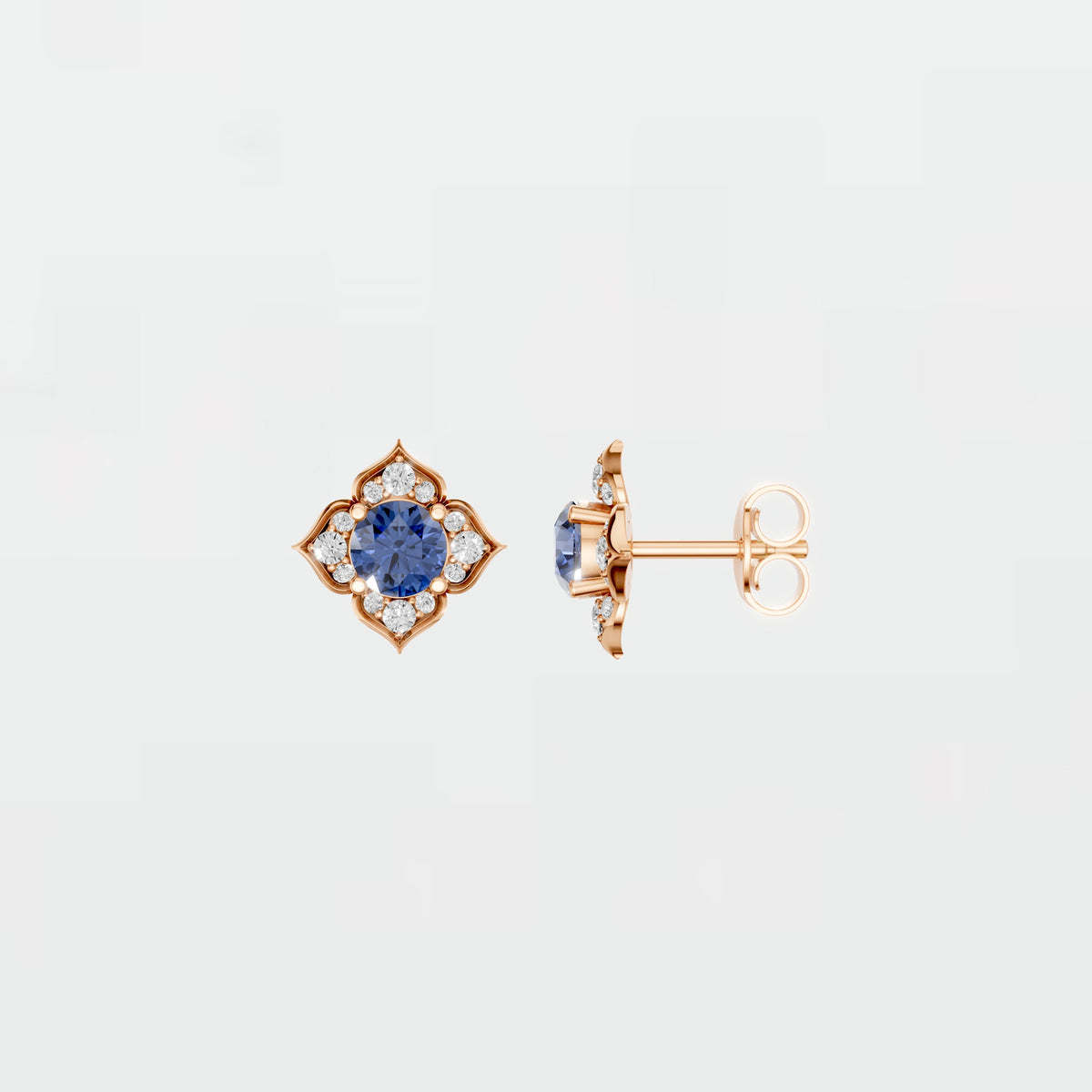 Vintage Inspired Blue Diamond Floral Stud Earrings