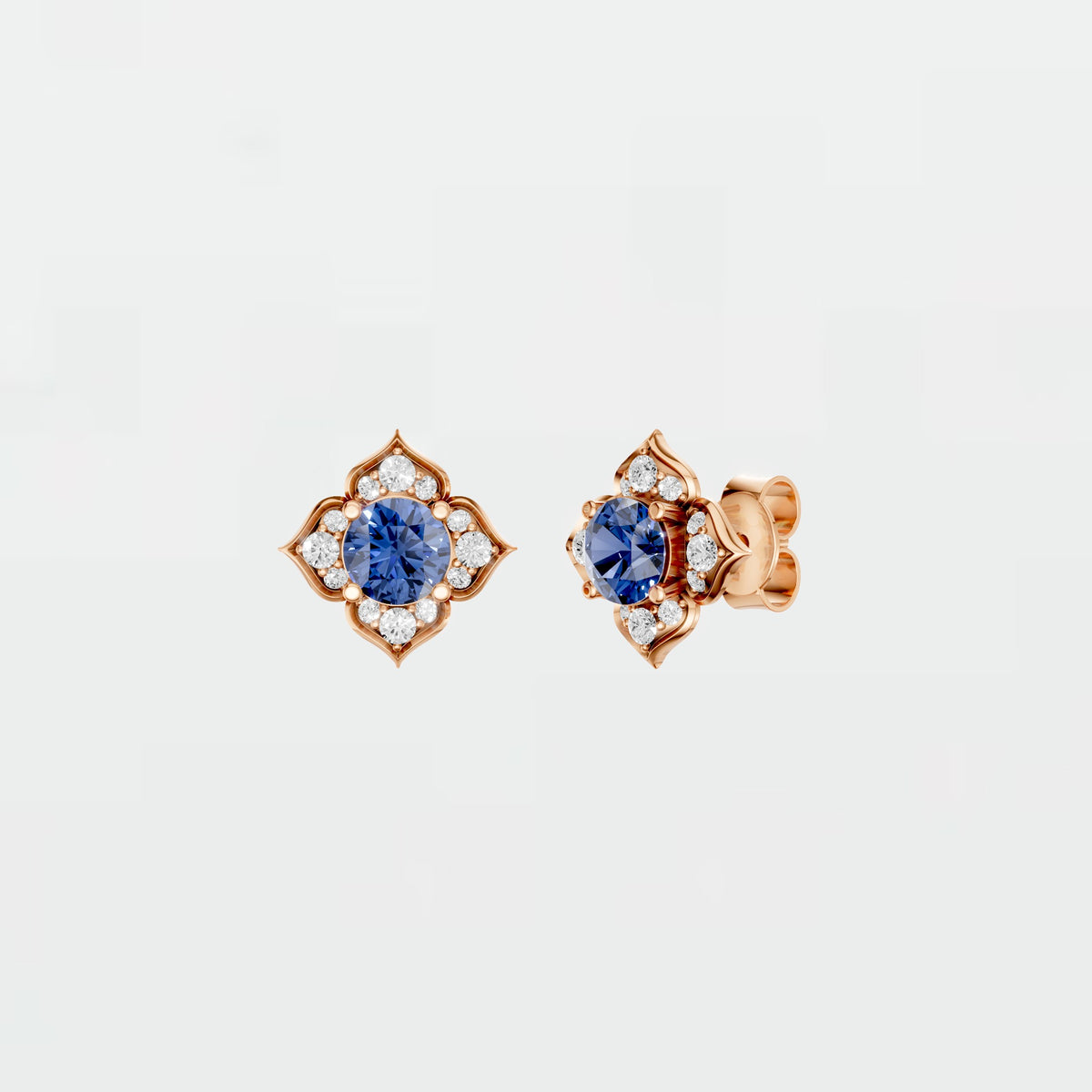 Vintage Inspired Blue Diamond Floral Stud Earrings