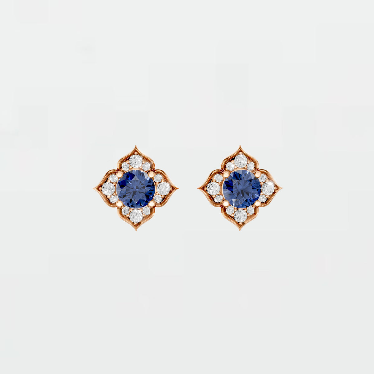 Vintage Inspired Blue Diamond Floral Stud Earrings