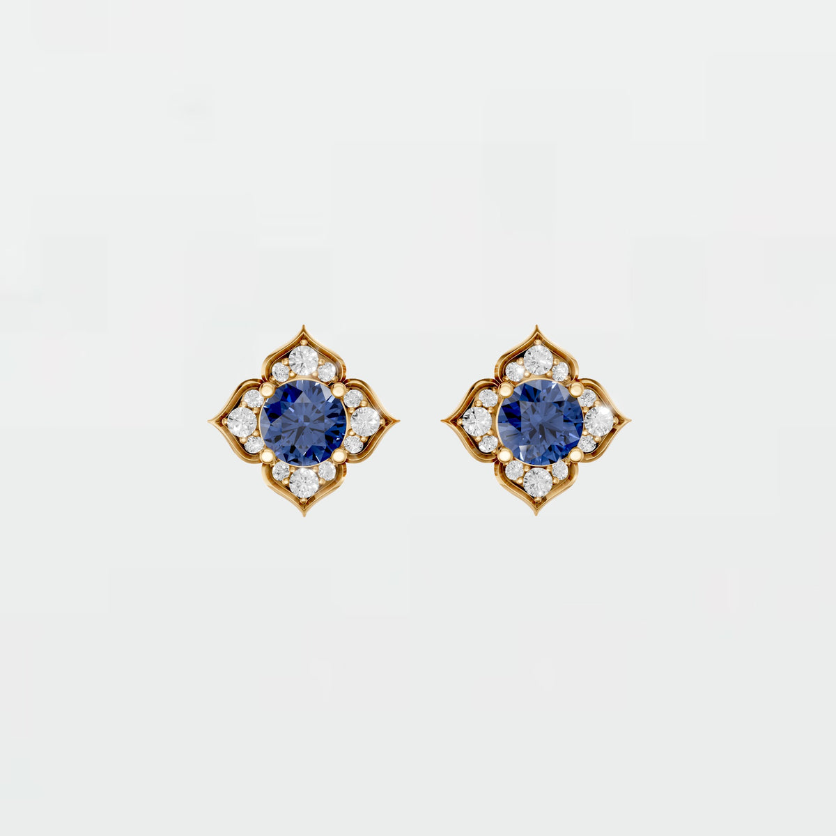 Vintage Inspired Blue Diamond Floral Stud Earrings