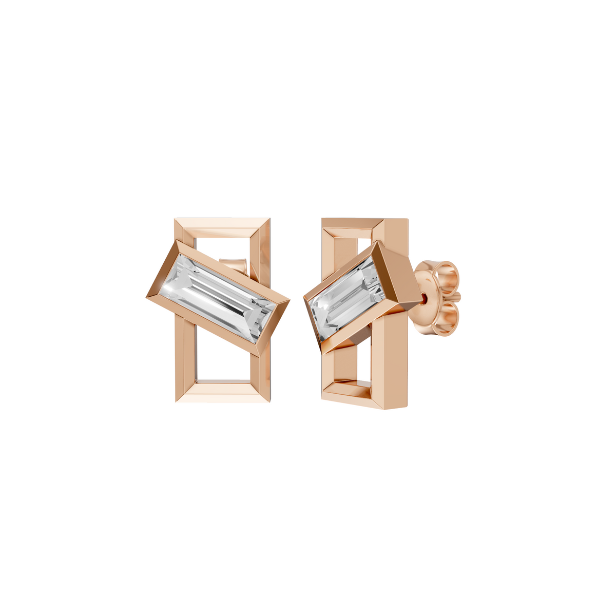 Seraphine Baguette Lab Grown Diamond Geometric Stud Earrings In 14K Gold
