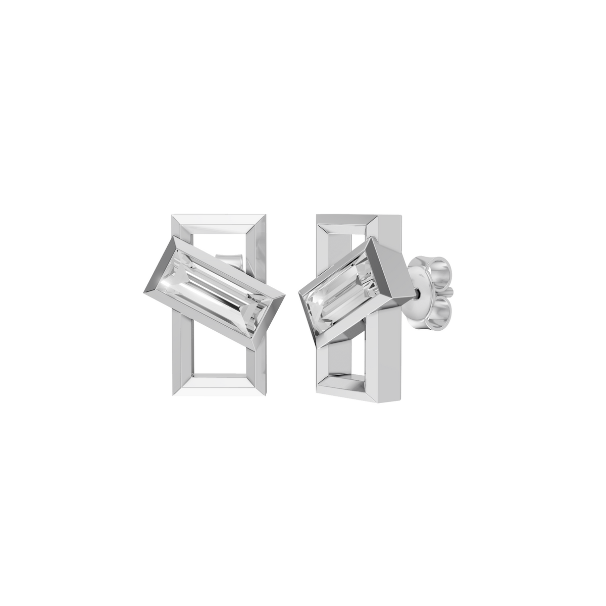 Seraphine Baguette Lab Grown Diamond Geometric Stud Earrings In 14K Gold