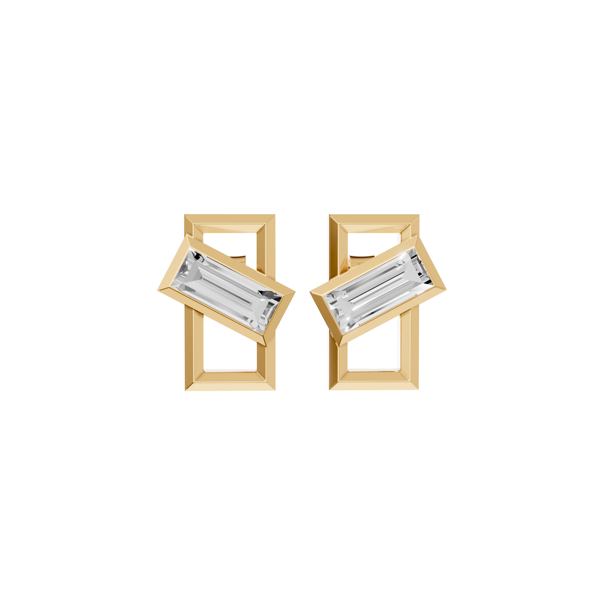 Seraphine Baguette Lab Grown Diamond Geometric Stud Earrings In 14K Gold