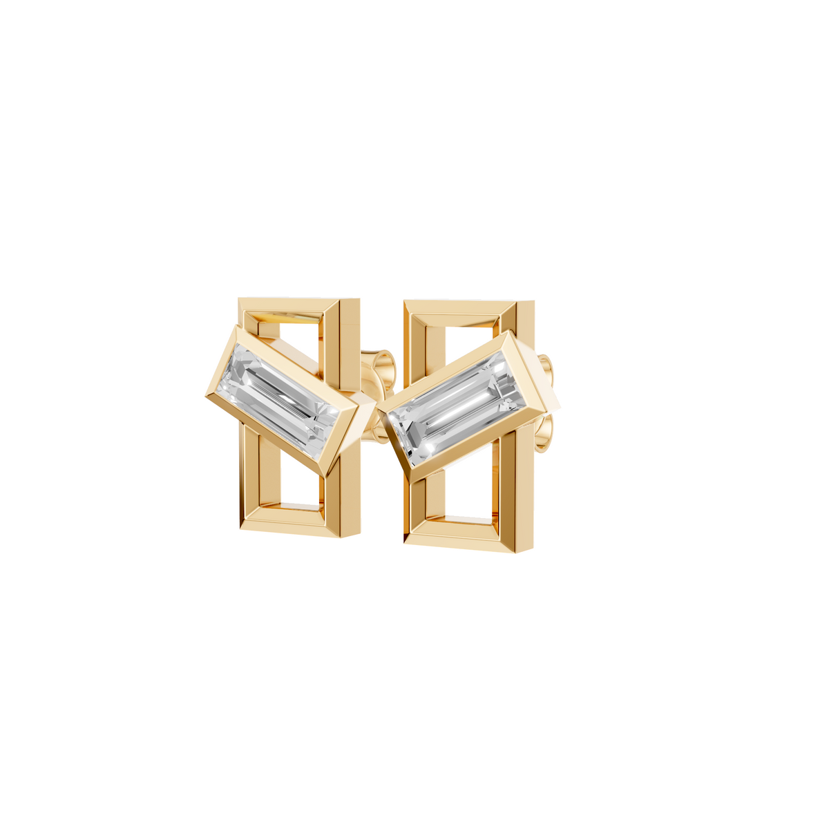 Seraphine Baguette Lab Grown Diamond Geometric Stud Earrings In 14K Gold