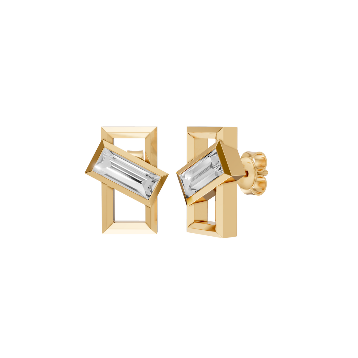 Seraphine Baguette Lab Grown Diamond Geometric Stud Earrings In 14K Gold