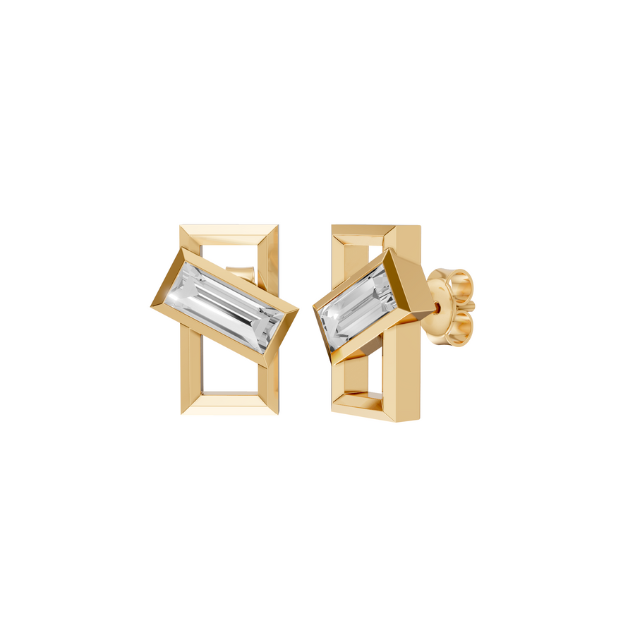 Seraphine Baguette Lab Grown Diamond Geometric Stud Earrings In 14K Gold
