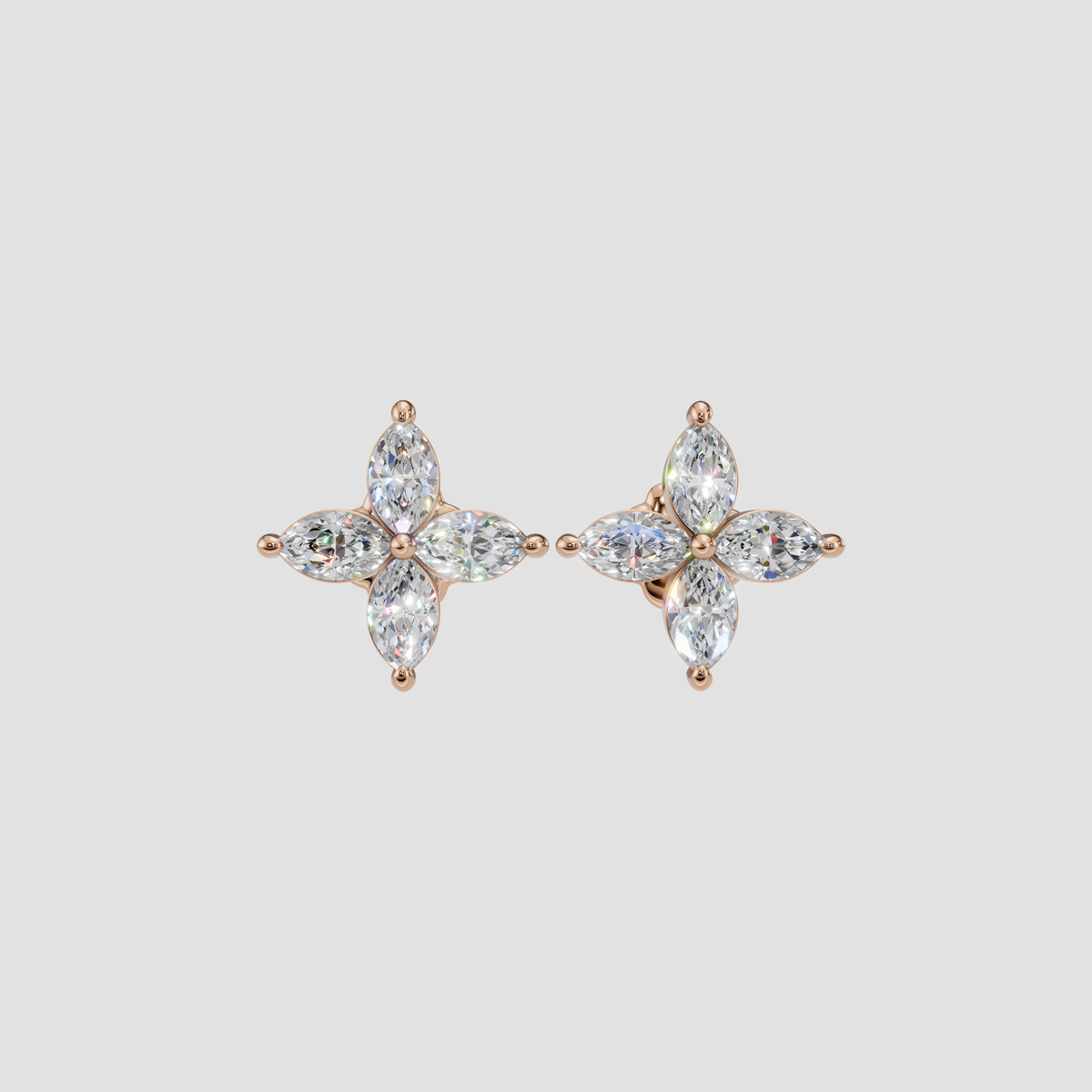 Marquise Diamond Flower Cluster Stud Earrings