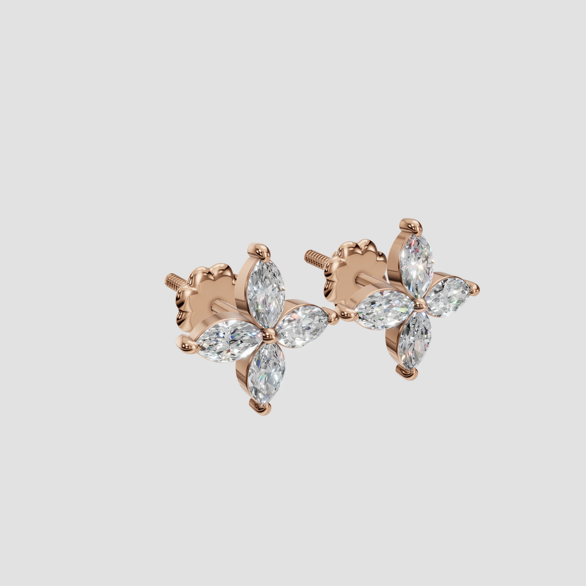 Marquise Diamond Flower Cluster Stud Earrings