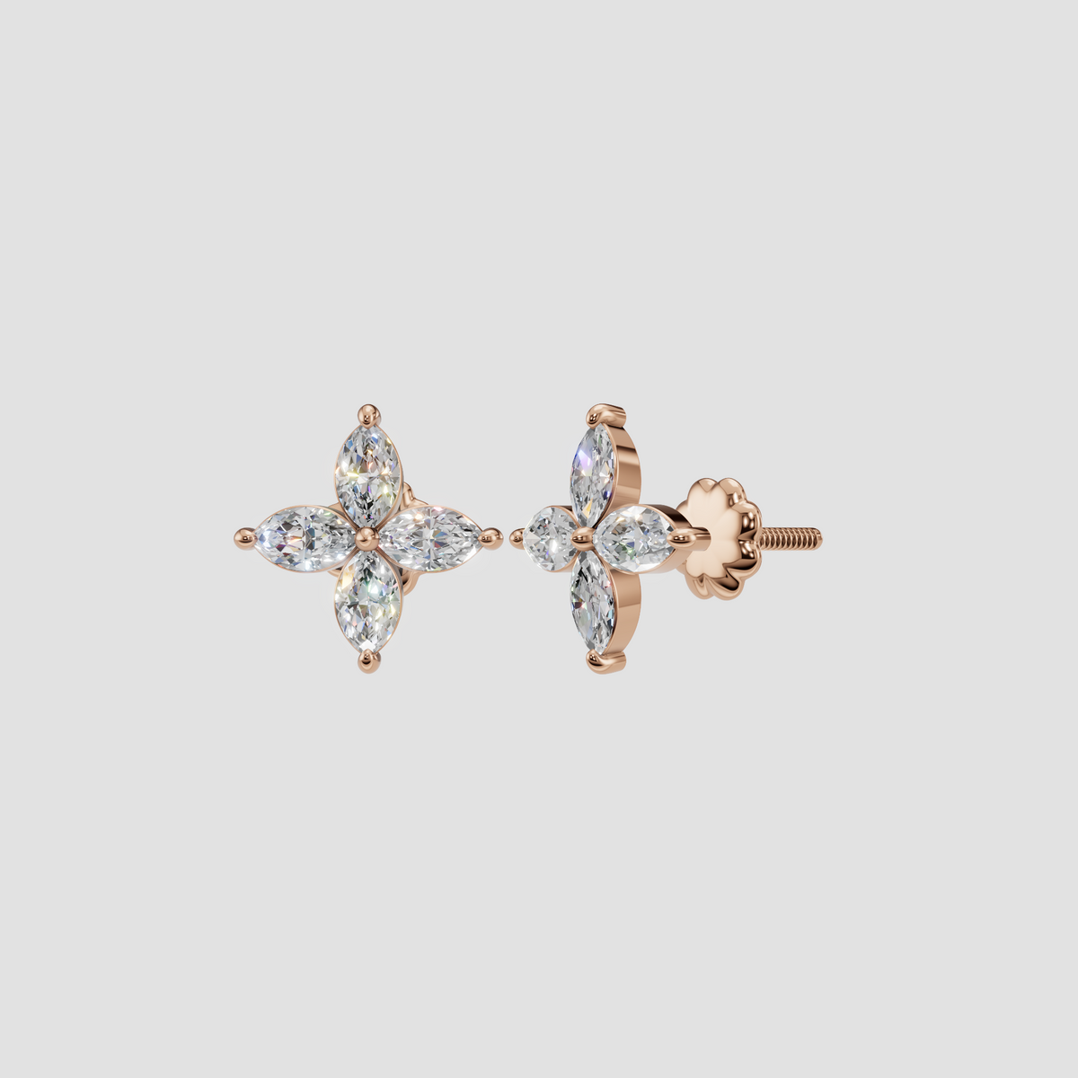 Marquise Diamond Flower Cluster Stud Earrings