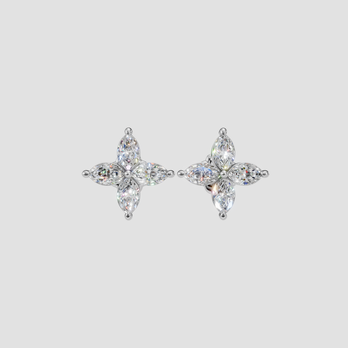 Marquise Diamond Flower Cluster Stud Earrings