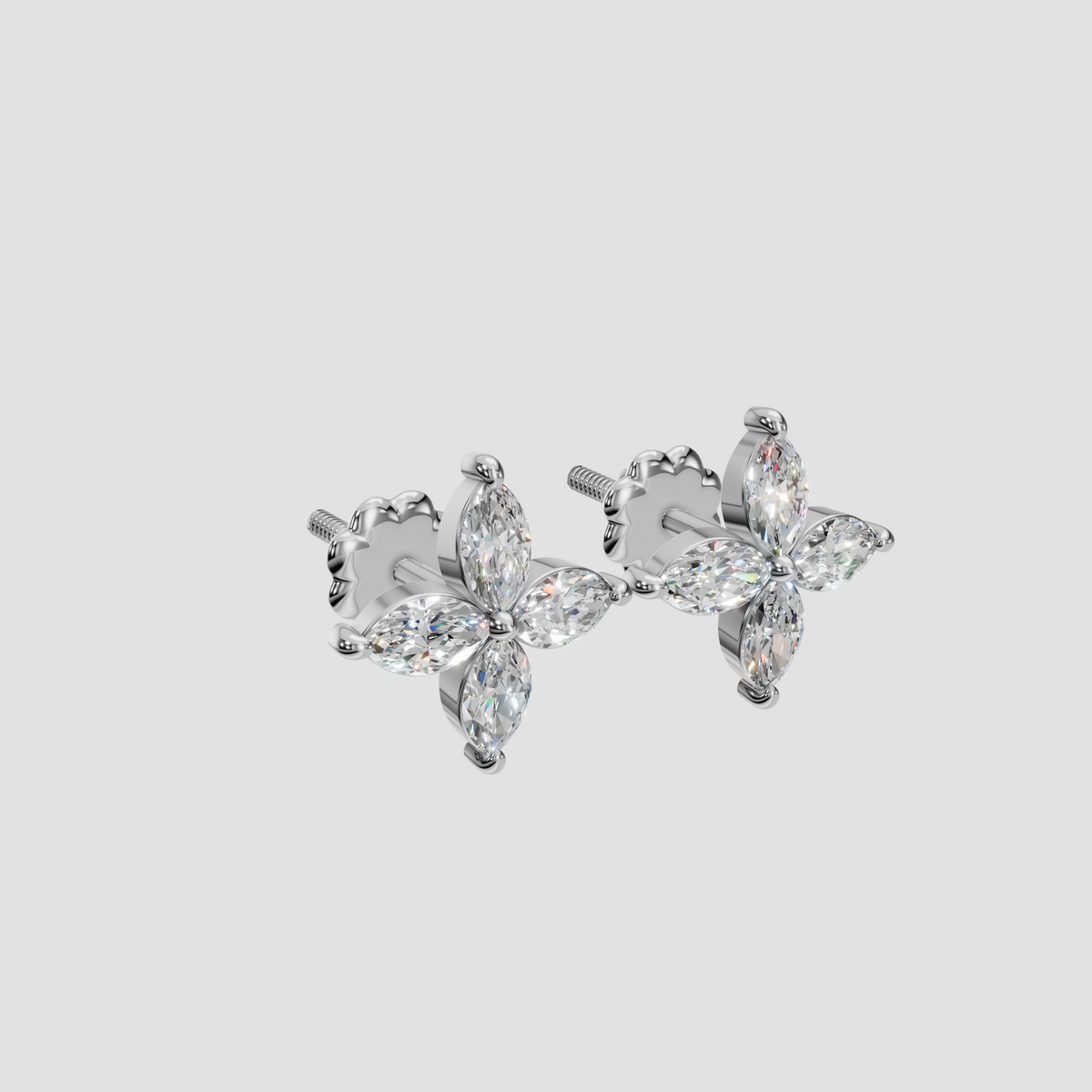 Marquise Diamond Flower Cluster Stud Earrings