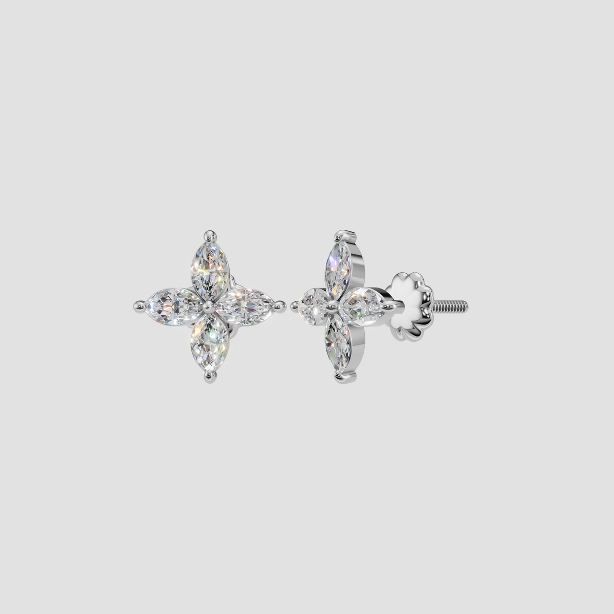 Marquise Diamond Flower Cluster Stud Earrings
