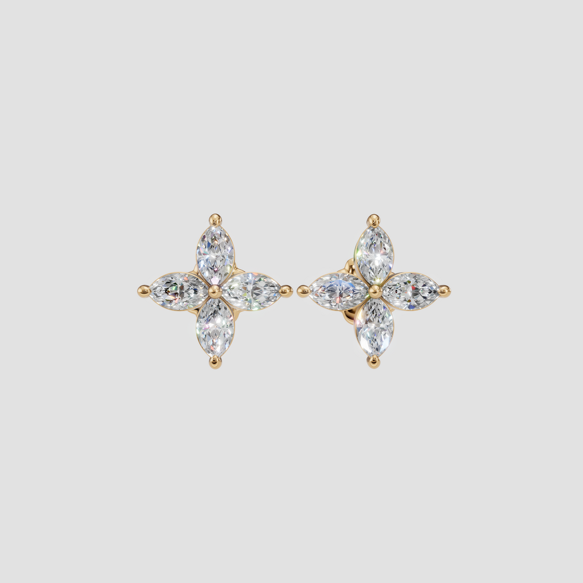 Marquise Diamond Flower Cluster Stud Earrings