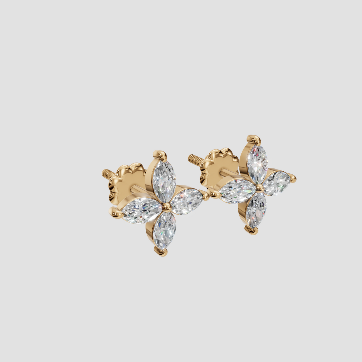 Marquise Diamond Flower Cluster Stud Earrings