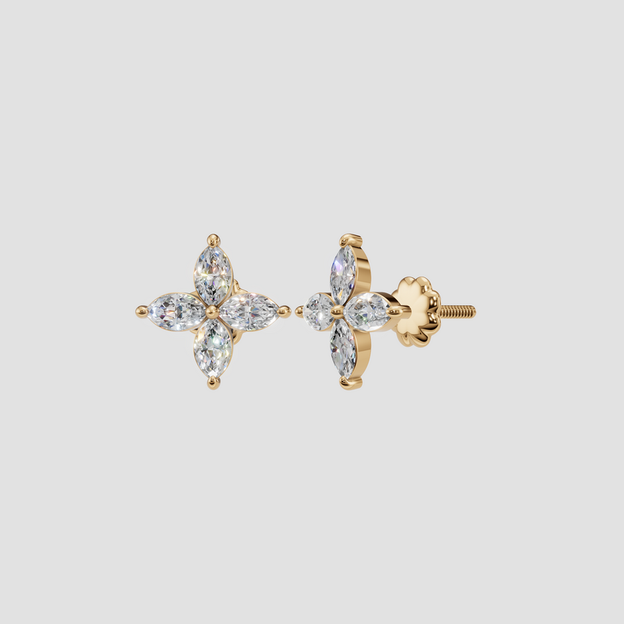 Marquise Diamond Flower Cluster Stud Earrings