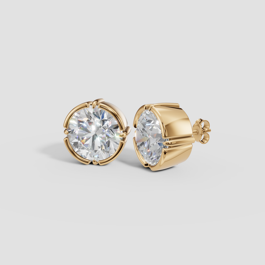 Vivienne Round Diamond Arc Frame Solitaire Stud Earrings