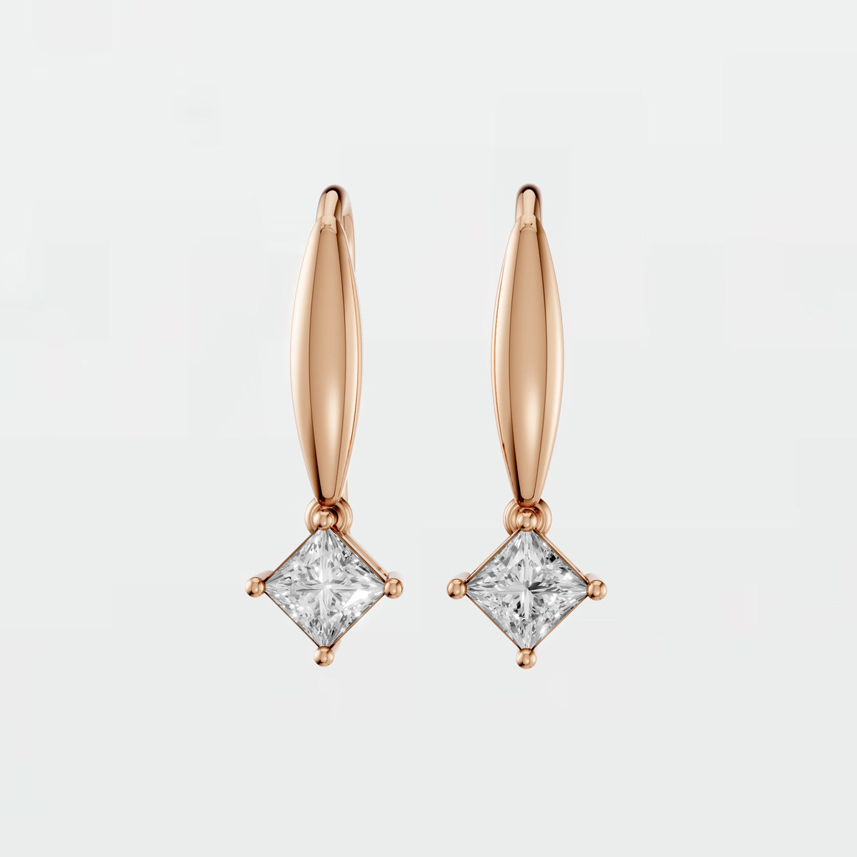 Princess Cut Diamond Double Drop Earrings with Four Prong Design