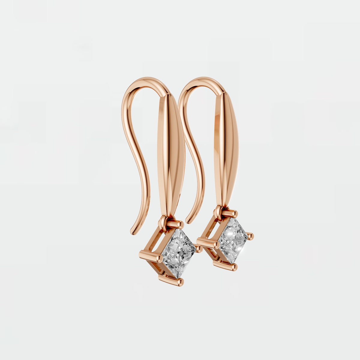 Princess Cut Diamond Double Drop Earrings with Four Prong Design