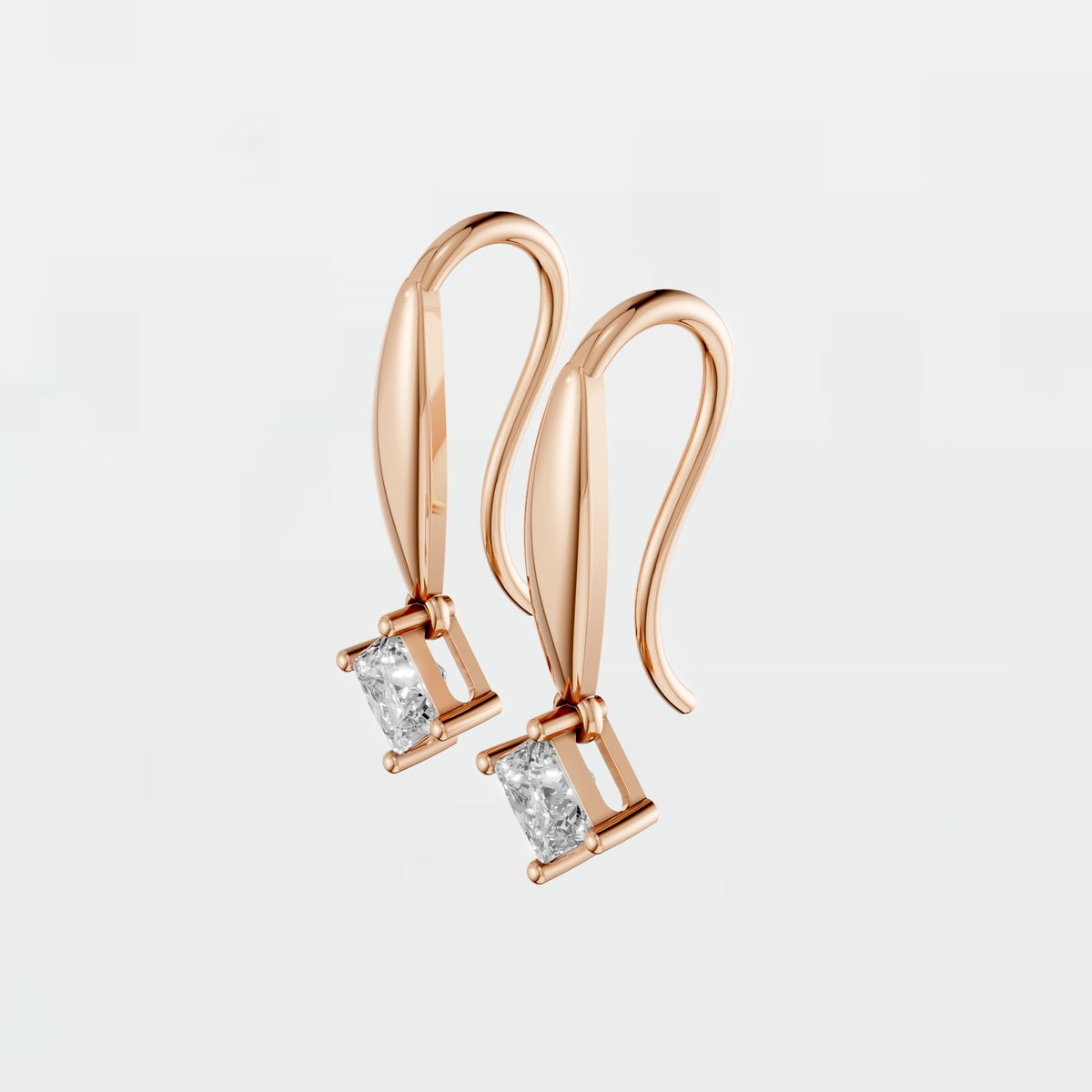 Princess Cut Diamond Double Drop Earrings with Four Prong Design