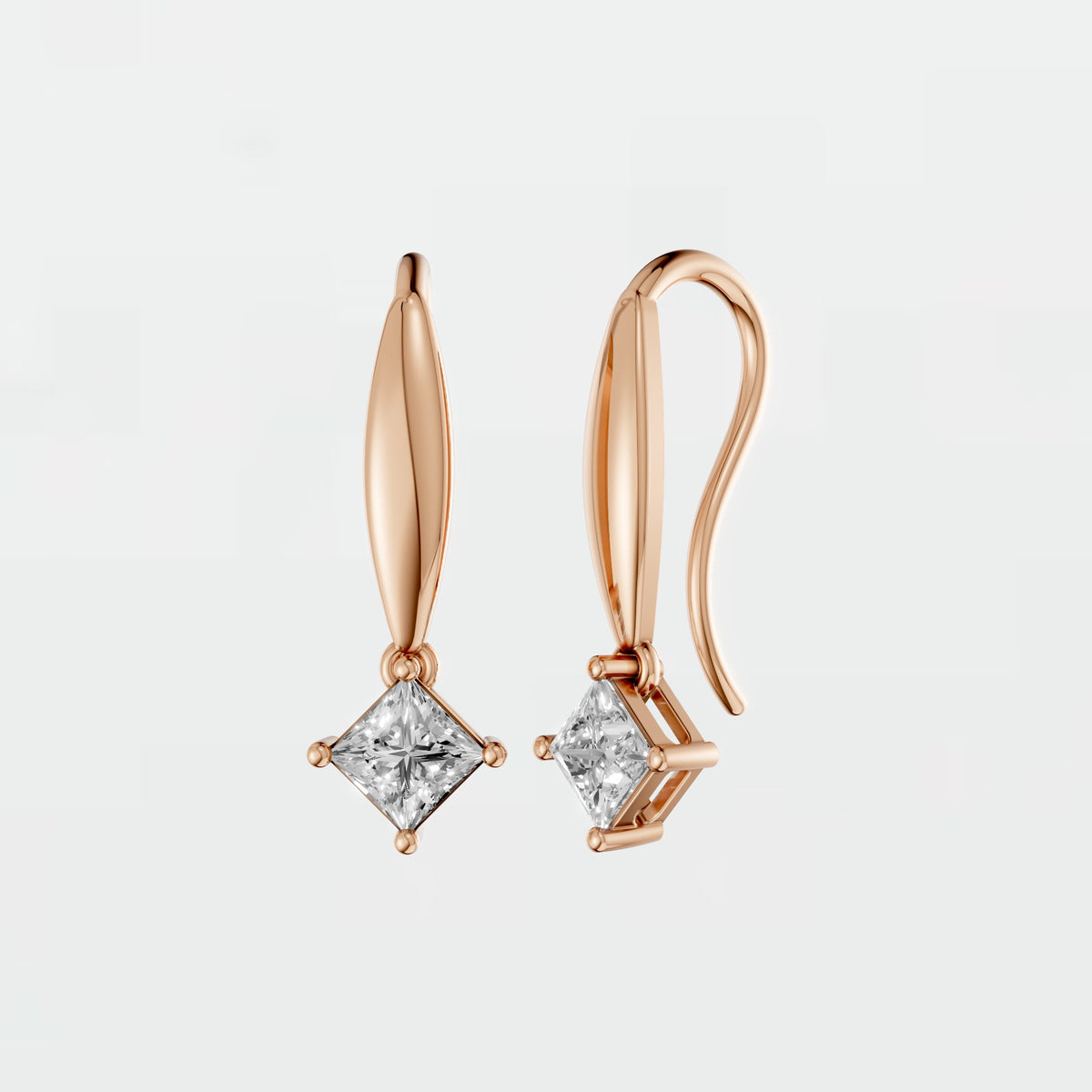 Princess Cut Diamond Double Drop Earrings with Four Prong Design