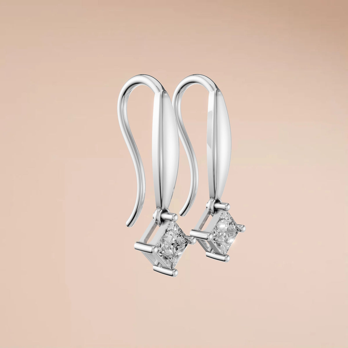 Princess Cut Diamond Double Drop Earrings with Four Prong Design