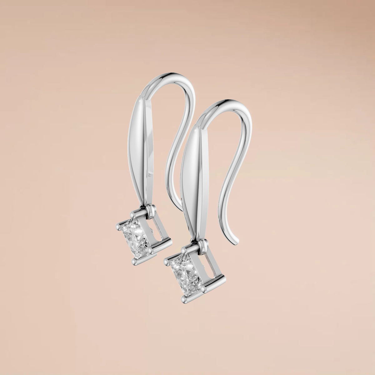 Princess Cut Diamond Double Drop Earrings with Four Prong Design