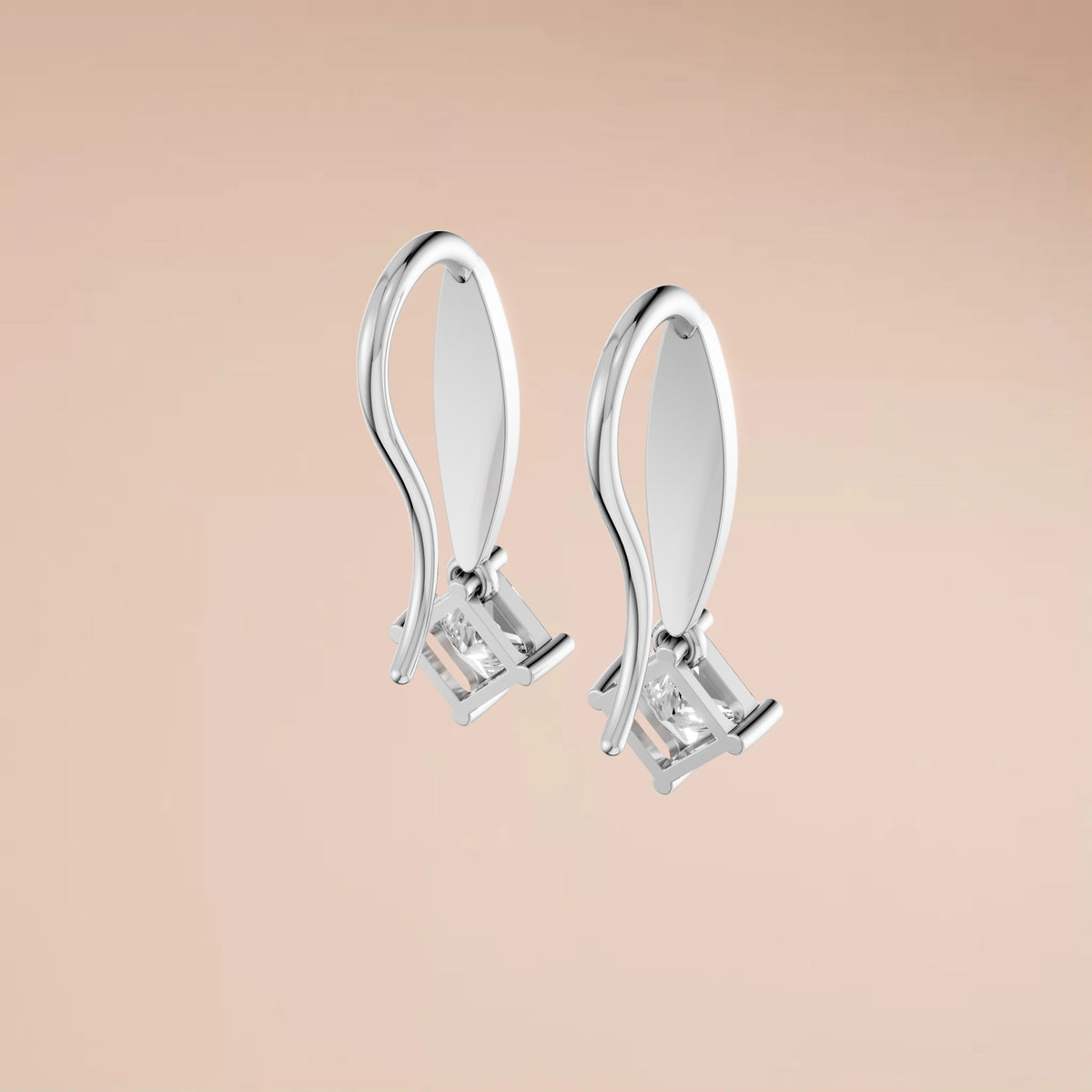 Princess Cut Diamond Double Drop Earrings with Four Prong Design