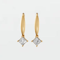 Princess Cut Diamond Double Drop Earrings with Four Prong Design