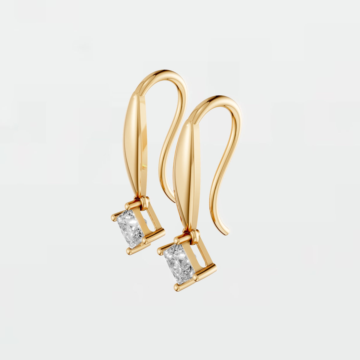 Princess Cut Diamond Double Drop Earrings with Four Prong Design