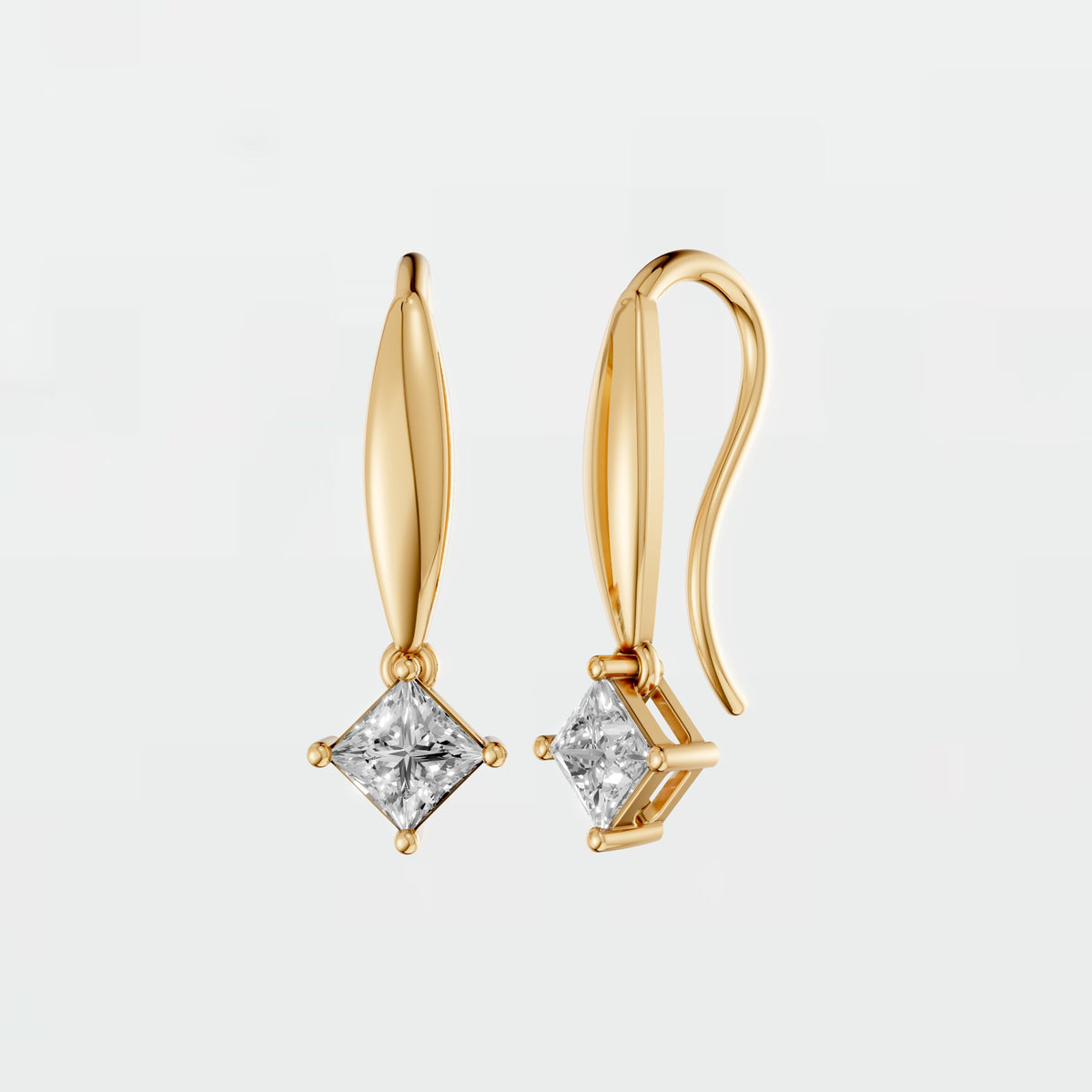 Princess Cut Diamond Double Drop Earrings with Four Prong Design