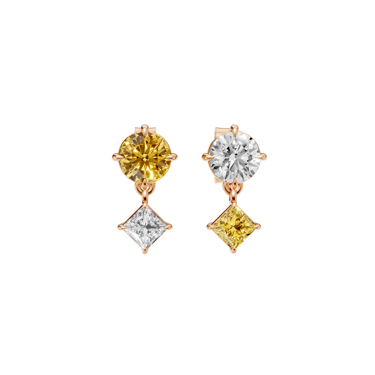 Yellow & White Diamond Two-Tone Drop Earrings