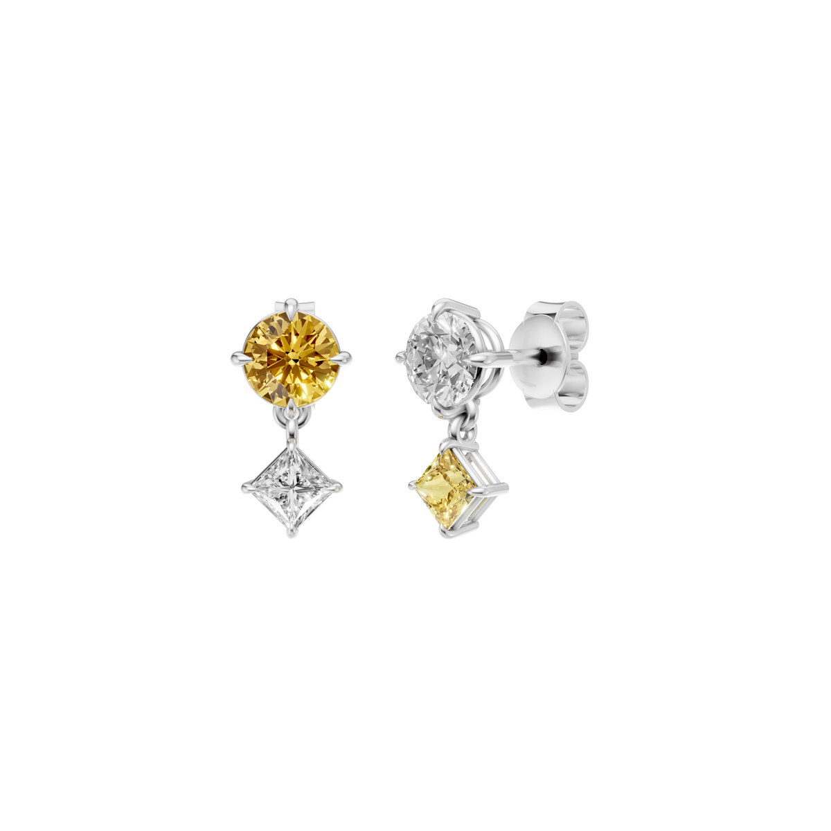 Yellow & White Diamond Two-Tone Drop Earrings