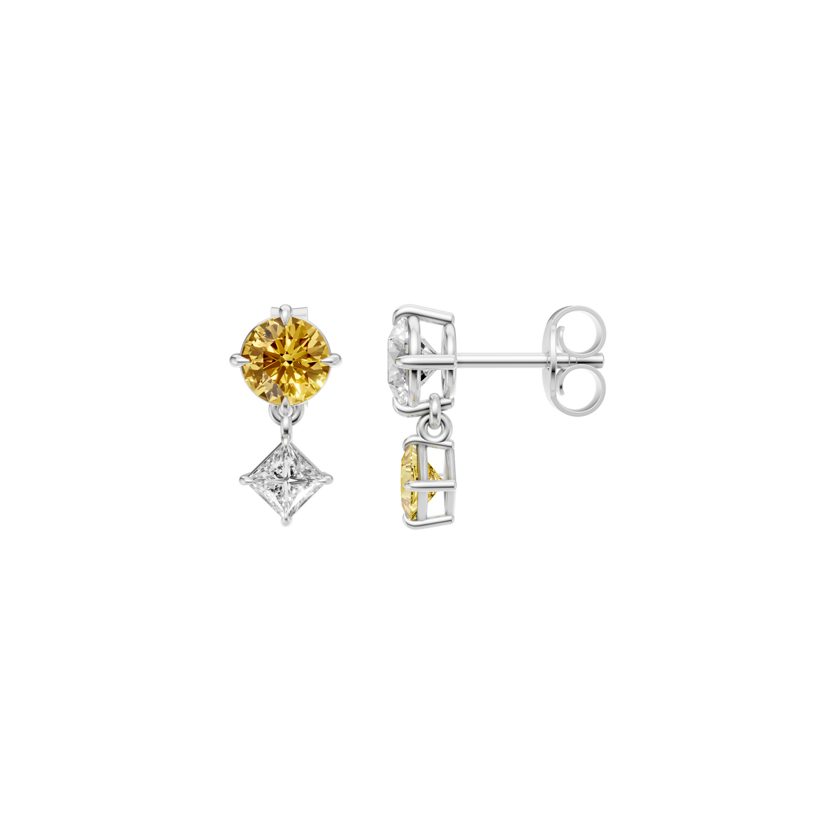 Yellow & White Diamond Two-Tone Drop Earrings