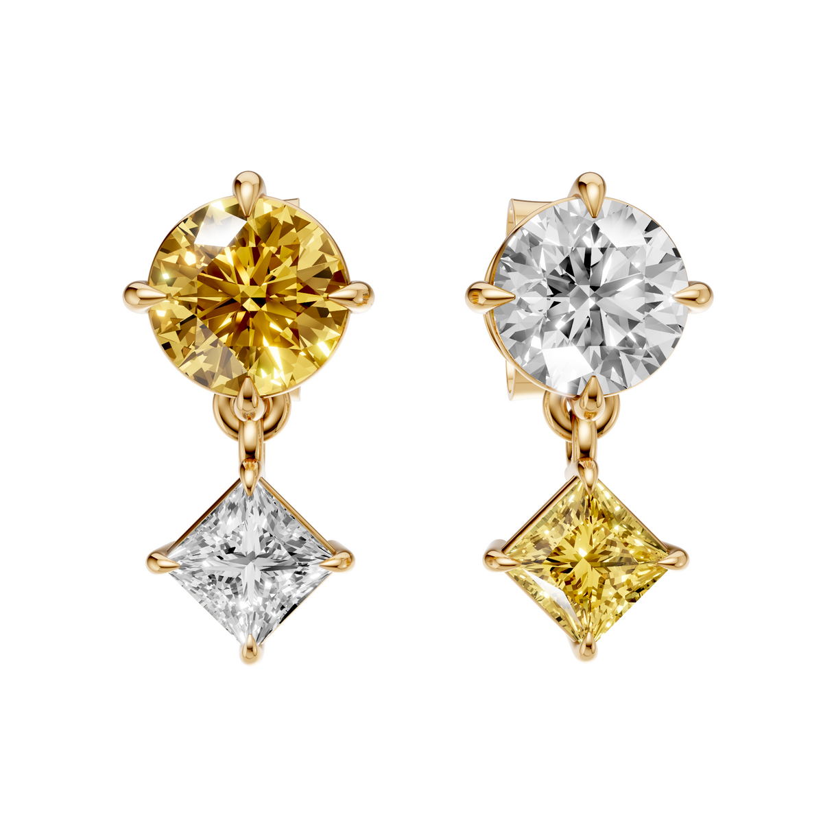 Yellow & White Diamond Two-Tone Drop Earrings