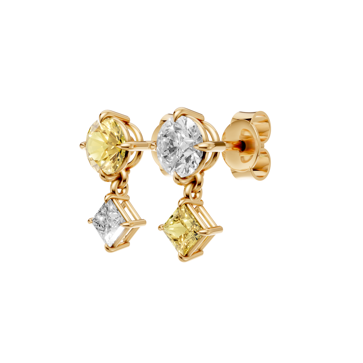 Yellow & White Diamond Two-Tone Drop Earrings