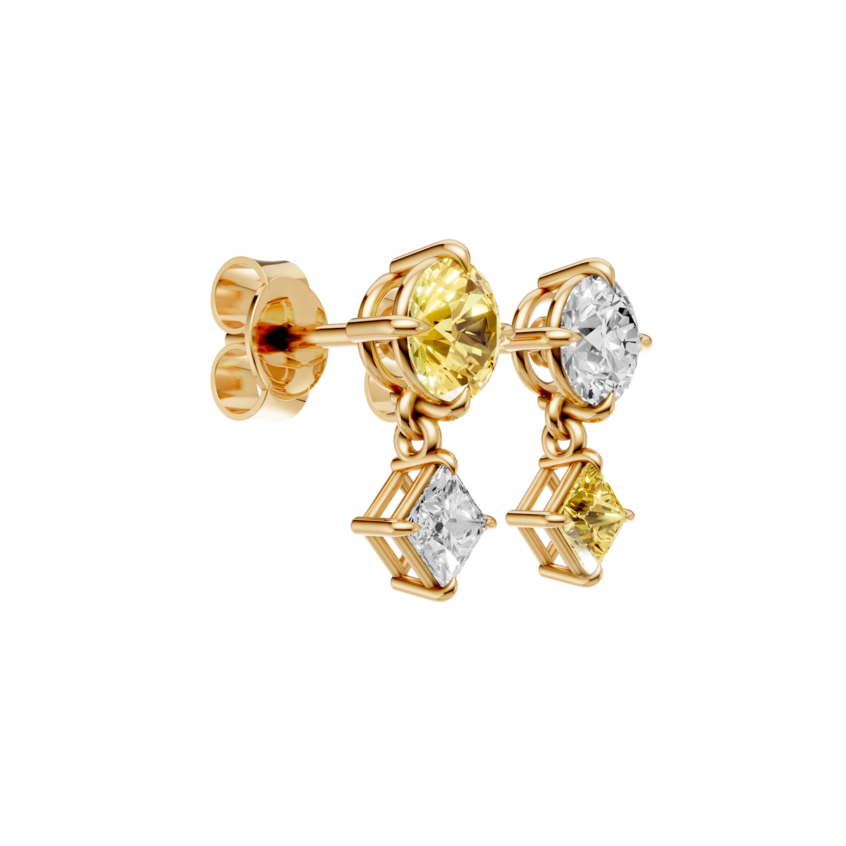 Yellow & White Diamond Two-Tone Drop Earrings