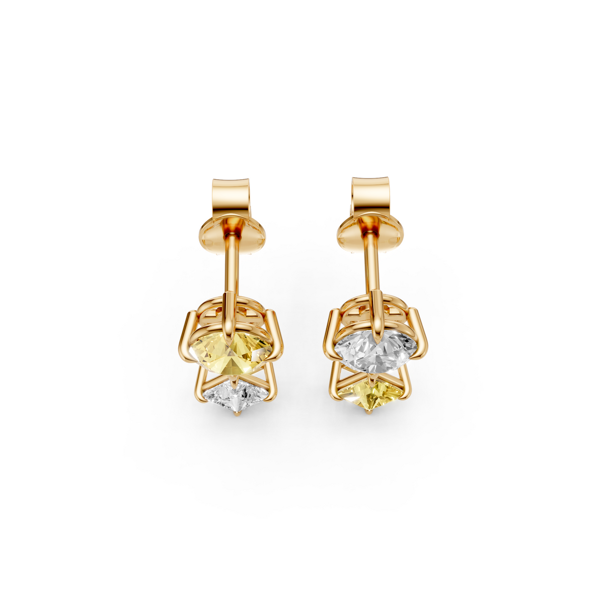Yellow & White Diamond Two-Tone Drop Earrings