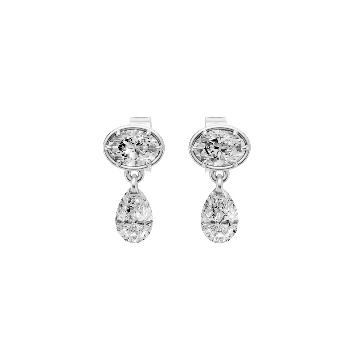 Oval and Pear Drop Diamond Stud Earrings
