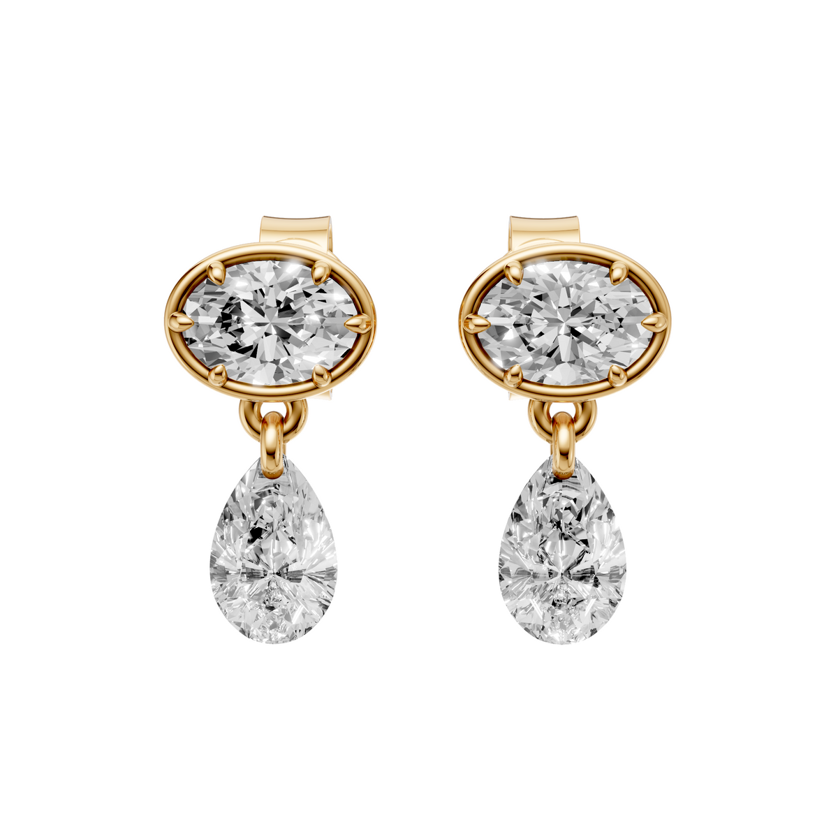 Oval and Pear Drop Diamond Stud Earrings